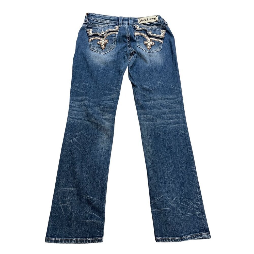 Rock Revival Lillian Skinny Straight Leg Embroidered Flap Pockets Jeans size 31